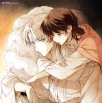  1boy 1girl black_hair brown_eyes chikariya couple facial_mark forehead_mark fur hetero hug hug_from_behind inuyasha japanese_clothes kimono long_hair pointy_ears rin_(inuyasha) sesshoumaru white_hair yellow_eyes 