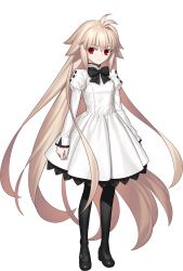  1girl absurdres aged_down antenna_hair arcueid_brunestud black_bow black_pantyhose black_shoes blonde_hair bow buttons dress dress_bow eco-arc frilled_dress frilled_sleeves frills hair_between_eyes hair_intakes highres long_hair looking_at_viewer official_art pantyhose platform_shoes red_eyes shoes sidelocks solo standing takeuchi_takashi tsukihime tsukihime_(remake) very_long_hair white_dress 