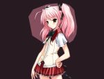  choukou_sennin_haruka game_cg hair_ribbon hair_ribbons onigirikun pink_hair ribbon ribbons school_uniform shihoudou_narika twintails 
