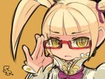  glasses lowres mota simple_background sketch twintails yellow_eyes 