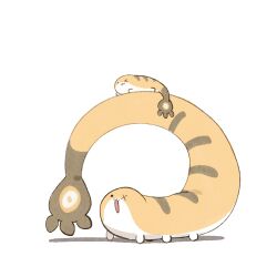  :3 asymmetrical_eyes black_tail closed_mouth cocomayo29_(tomato) commentary_request from_side full_body grem_(gigi_murin) hololive korean_commentary no_humans open_mouth simple_background tail white_background 