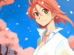  cherry_blossoms kusanagi_tonbo long_hair original petals red_hair redhead smile wind 