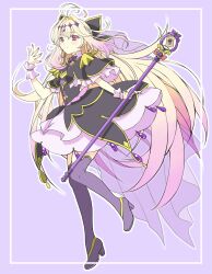  antenna_hair black_bow black_capelet black_dress blonde_hair blush bow brooch capelet closed_mouth commentary_request cure_arcana_shadow diamond_hairband dress frilled_capelet frilled_cuffs frills gradient_hair hair_intakes heart heart_brooch highres holding holding_rod jewelry long_hair magical_girl meitantei_precure! moria_luluka multicolored_hair precure purple_veil purple_wrist_cuffs rod solo tear_arcana_rod veil very_long_hair violet_eyes wrist_cuffs yamamoto_kazue 