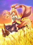  brown_hair holo long_hair niko niko_(azurite) red_eyes spice_and_wolf tail wheat wolf_ears 