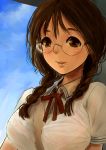  braid brown_eyes brown_hair glasses kito_(coyo) kito_(pixiv5248) original twin_braids 