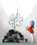  barefoot blue_hair broken bubble cable cables garbage hrd long_hair original television 