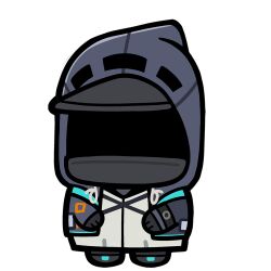  1other arknights bkub black_gloves black_jacket chibi chibi_only doctor_(arknights) faceless faceless_hood full_body gloves hood hood_up hooded_jacket jacket long_sleeves official_art robe tachi-e third-party_source transparent_background white_robe 