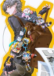  >_< 1boy animal_ear_fluff animal_ears animal_hands animal_nose animalization arm_ribbon backpack badge bag beads black_fur black_gloves black_hat black_jacket blue_ribbon brown_bag bubbles_(honkai:_star_rail) button_badge caelus_(honkai:_star_rail) cake_cat_(honkai:_star_rail) cellphone character_charm charm_(object) chimera_(honkai:_star_rail) chinese_clothes coat cowboy_shot crying dan_heng_(honkai:_star_rail) earphones fang fingerless_gloves fingernails flower from_behind galactic_baseballer_(honkai:_star_rail) gloves graphia_academy_school_uniform grey_fur grey_hair grey_pants hair_between_eyes hair_flower hair_ornament hand_up hat highres holding holding_hands holding_phone honkai:_star_rail honkai_(series) i_iruka_i jacket looking_at_another looking_at_viewer looking_back male_focus manga_(object) march_7th_(honkai:_star_rail) official_alternate_costume open_clothes open_coat open_jacket pants peaked_cap person_and_animalization phone pink_fur plaid_clothes plaid_pants pom-pom_(honkai:_star_rail) rabbit rabbit_ears rabbit_tail raccoon raccoon_ears raccoon_tail ribbon school_uniform shadow shirt short_hair simple_background smartphone solo standing star_(symbol) star_ornament sweat t-shirt tail teeth trailblazer_(honkai:_star_rail) trailblazer_(trash_cake)_(honkai:_star_rail) white_background white_coat white_flower white_shirt wolf wolf_ears wolf_tail wubbaboo_(honkai:_star_rail) yellow_eyes 