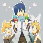  &lt;3 blue_eyes blue_hair food happy hayato_(meromoni) heart ice_cream kagamine_len kagamine_rin kaito scarf short_hair siblings twins vocaloid 