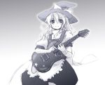  guitar hat instrument kirisame_marisa monochrome touhou witch_hat yuuki_eishi 
