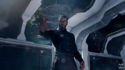  1boy 3d armor artist_name battleship_(eve_online) beard belt black_armor black_eyes black_hair closed_mouth combat_ship_(eve_online) commentary commission english_commentary eve_online face_piercing facial_hair flying glasses grey_belt grey_pants highres long_sleeves looking_at_viewer male_focus military_vehicle mustache nidensommer nightmare_(eve_online) nose nose_piercing original outstretched_arm pants piercing pirate_faction_(eve_online) reaching reaching_towards_viewer realistic sansha's_nation_(eve_online) science_fiction sky solo space space_station spacecraft_interior star_(sky) starry_sky thrusters upper_body 