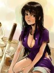  black_eyes black_hair breasts cleavage fire_emblem kito_(coyo) kito_(pixiv5248) lips sitting solo sword weapon wet_hair 