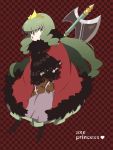  blood crown green_eyes green_hair hat hayato_(meromoni) long_hair original scarf weapon 