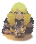  bad_id blonde_hair blue_eyes drill_hair eating enami_katsumi food gothic lowres ribbon solo twintails 