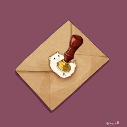  animal animal_focus commentary_request envelope hamster lying no_humans on_back original purple_background simple_background upiupisyo wax_stamp 