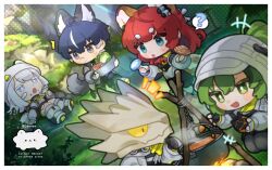  +++ 2boys 3girls :o ? ^^^ akekuri_(arknights) animal_ear_fluff animal_ears antal_(arknights) arknights arknights:_endfield bandaid bandaid_on_face black_gloves black_pants black_shirt blue_eyes blue_hair blush border catcher_(arknights) chibi colored_sclera commentary_request cooking cooking_pot crumbs daba_(0dbdbx) dog_ears dog_girl dog_tail estella_(arknights) fingerless_gloves fire fluorite_(arknights) furry furry_male gloves green_eyes green_hair grey_eyes grey_jacket hat holding holding_mushroom hood hood_up hooded_jacket jacket kneeling long_hair lying making-of_available multicolored_hair multiple_boys multiple_girls mushroom on_back outdoors pants red_hair reptile_boy scar scar_across_eye scar_on_face shirt short_hair spoken_question_mark streaked_hair striped_clothes striped_shirt tail watermark white_border white_hair white_hat white_jacket white_shirt yellow_sclera 