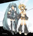  hand_holding hatsune_miku holding_hands kagamine_rin multiple_girls retei thighhighs twintails vocaloid 