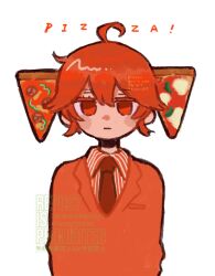  1girl :| ahoge arms_at_sides artist_name ayuuu65 blush_stickers closed_mouth collared_shirt commentary deadpan dress_shirt drill_hair english_text eyelashes food hair_as_food hair_between_eyes highres jacket jitome kasane_teto looking_at_viewer necktie no_pupils pepperoni pepperoni_pizza pinstripe_pattern pinstripe_shirt pizza red_eyes red_hair red_jacket red_necktie red_shirt red_suit shirt sidelocks simple_background solo standing straight-on striped_clothes striped_shirt suit suit_jacket twin_drills twitter_username two-tone_shirt unamused upper_body utau vertical-striped_clothes vertical-striped_shirt white_background white_shirt 