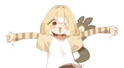  1girl blonde_hair cocomayo29_(tomato) collarbone commentary_request grem_(gigi_murin) hair_between_eyes highres hololive korean_commentary long_sleeves looking_at_viewer shirt simple_background solo tail 