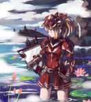  bad_id brown_hair hermitaur_(armor) monster_hunter rain shati shield skirt 