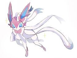  acb_404 blue_eyes blush bow bright_pupils chinese_commentary fang highres no_humans pokemon pokemon_(creature) pokemon_focus ribbon smile sparkle sylveon white_pupils 