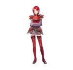  1girl absurdres armor bangs belt black_legwear boots breastplate circlet closed_mouth commentary_request crossed_arms dress earrings elbow_gloves female fire_emblem fire_emblem:_the_binding_blade fire_emblem_heroes full_body gloves highres jewelry kiyu_(zuyu) lips looking_at_viewer melady_(fire_emblem) official_art purple_dress red_armor red_eyes redhead shiny shiny_clothes shiny_hair short_dress short_hair shoulder_armor simple_background sleeveless smile solo standing thigh-highs thigh_boots thighhighs_under_boots white_background zettai_ryouiki 