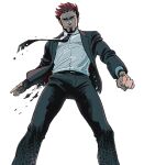  1boy 2bro. beard black_pants black_suit clenched_hand facial_hair formal from_below looking_down male_focus necktie otoja pants redhead shirt solo stubble suit torn_clothes white_background white_shirt zangiri-head 