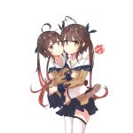  2girls absurdres antenna_hair breasts brown_hair carrying child delete_(xxag4475) dual_persona girls_frontline gradient_hair highres long_hair m14_(girls_frontline) medium_breasts multicolored_hair multiple_girls twintails very_long_hair younger 