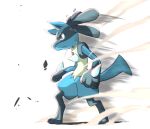  closed_mouth commentary_request full_body gen_4_pokemon highres keita_(spitfire) lucario pokemon pokemon_(creature) red_eyes rock solo spikes standing toes yellow_fur 