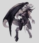  absurdres claws commission dragon glowing grey_background head_wings highres horns no_humans open_mouth original riuichi simple_background skeb_commission talons wings 