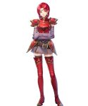  1girl armor bangs belt black_legwear boots breastplate circlet crossed_arms dress earrings elbow_gloves fire_emblem fire_emblem:_the_binding_blade fire_emblem_heroes full_body gloves highres jewelry kiyu_(zuyu) looking_at_viewer melady_(fire_emblem) official_art purple_dress red_armor red_eyes redhead shiny shiny_clothes shiny_hair short_dress short_hair shoulder_armor sleeveless smile solo standing thigh-highs thigh_boots thighhighs_under_boots transparent_background white_background zettai_ryouiki 