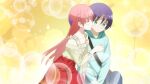  1boy 1girl blush couple kiss married pink_hair purple_hair tonikaku_kawaii 