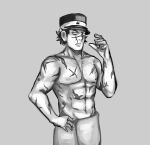  1boy abs black_hair facial_scar golden_kamuy hat highres junkers8887 muscle scar sugimoto_saichi towel_around_waist 