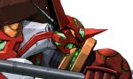  clenched_hand close-up drill from_side getter_robo horns korean_commentary looking_ahead mecha no_humans science_fiction shin_getter-1 shin_getter_robo solo super_robot superphotrone white_background yellow_eyes 