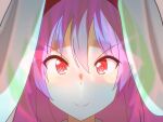  1girl animal_ears aura cato_(monocatienus) commentary_request eyebrows_visible_through_hair face furrowed_eyebrows hair_between_eyes long_hair looking_at_viewer portrait purple_hair rabbit_ears red_eyes reisen_udongein_inaba slit_pupils smile solo touhou 