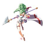  1girl alternate_costume automatic_giraffe ball crop_top dated dynamic_pose english_commentary floating_hair green_hair holding holding_ball holding_lance holding_polearm holding_weapon jacket jug kid_icarus kid_icarus_uprising lance long_hair looking_to_the_side low-tied_long_hair palutena polearm red_eyes short_shorts shorts single_thighhigh solo thigh-highs very_long_hair weapon white_jacket 