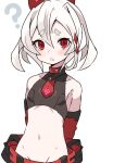  1girl ? arms_behind_back bad_id bad_twitter_id bare_shoulders blush detached_sleeves hair_between_eyes highres inukaze_yamu looking_at_viewer medium_hair original parted_lips red_eyes short_hair simple_background solo tears white_background white_hair 