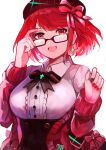  1girl alternate_costume breasts glasses highres large_breasts nail_polish pyra_(xenoblade) red_eyes redhead ribbon solo sweater tarbo_(exxxpiation) white_background xenoblade_chronicles_(series) xenoblade_chronicles_2 