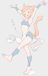  1girl animal_ears armpits arms_up barefoot blush blush_stickers cat_ears cat_girl cat_tail closed_eyes fang grey_background highres navel open_mouth orange_hair original sansaro_rii short_hair simple_background sketch smile solo tail toenails walking 