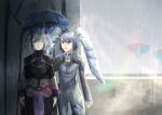  2boys blue_eyes character_request closed_eyes cowboy_shot gael&#039;gar head_wings highres mukawarimo multiple_boys outdoors rain silver_hair umbrella xenoblade_chronicles xenoblade_chronicles:_future_connected xenoblade_chronicles_(series) 