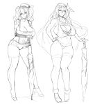  2girls alternate_breast_size breasts elbow_gloves eu03 gloves godguard_brodia granblue_fantasy hat high_heels huge_breasts kantai_collection kashima_(kantai_collection) long_hair multiple_girls racequeen shorts sketch thigh-highs twintails umbrella 