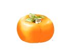  :3 animal cat chai commentary_request food fruit highres in_food no_humans original peeking_out persimmon signature undersized_animal white_background 