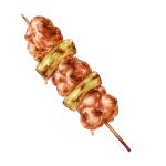  dripping food meat no_humans original shu-mai simple_background skewer white_background 