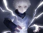  1boy closed_mouth diaodiao electricity fingernails grey_eyes hunter_x_hunter killua_zoldyck male_focus solo turtleneck upper_body white_hair 