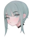  1girl absurdres blush choker eyebrows_visible_through_hair eyes_visible_through_hair face green_eyes green_hair highres original parted_lips rabbit_(wlsdnjs950) short_hair simple_background solo white_background 