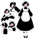  1girl absurdres black_hair blush breasts closed_eyes closed_mouth eyebrows_visible_through_hair facing_away highres large_breasts looking_at_viewer luceva maid maid_headdress open_mouth original parted_lips short_hair socks teeth white_legwear 