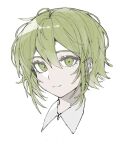  1girl ahoge bangs closed_mouth deep_(deep4946) green_eyes green_hair gumi hair_between_eyes highres looking_at_viewer portrait short_hair simple_background smile solo vocaloid white_background 