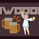  1girl alcohol animated animated_gif aqua_sweater bangs bare_legs beer beer_mug brown_background brown_hair closed_eyes cup drawstring long_sleeves looping_animation lowres mug original pixel_art short_hair solo sotie standing standing_on_one_leg wide_shot 