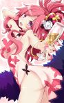  1girl animal_ears bare_shoulders blush breasts crown demon_girl disgaea flower hair_between_eyes hair_flower hair_ornament highres holding iwashi_dorobou_-r- large_breasts looking_at_viewer makai_senki_disgaea_5 open_mouth pink_hair ponytail rabbit_ears seraphina_(disgaea) short_hair smile solo violet_eyes 