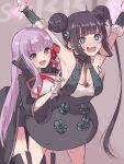  2girls bangs bare_shoulders bb_(fate)_(all) bb_(fate/extra_ccc) black_coat black_dress blue_eyes blush breasts china_dress chinese_clothes coat double_bun dress fate/grand_order fate_(series) gloves hair_ornament hair_ribbon high-waist_skirt kopaka_(karda_nui) large_breasts leaf_hair_ornament leotard long_hair long_sleeves multiple_girls neck_ribbon open_clothes open_coat open_mouth popped_collar purple_hair red_ribbon ribbon sidelocks skirt smile thighs tickling twintails very_long_hair violet_eyes white_gloves white_leotard yang_guifei_(fate/grand_order) 